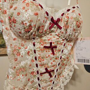LACEMADE JASMINETTE AND CHERRY CORSET NWT SIZE SMALL With Fine Lace And Ribbons